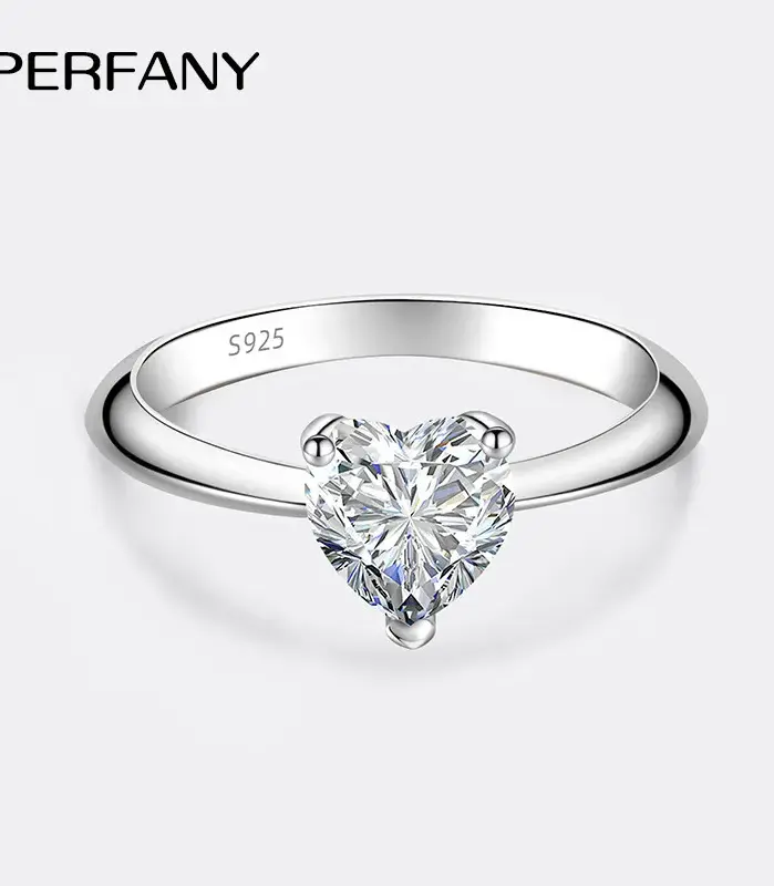 PERFANY-Anillo de moissanita de corte en forma de corazón para mujer, 0,5/1/2CT, plata pura S925, diamante certificado en laboratorio, joyería de lujo para boda 1