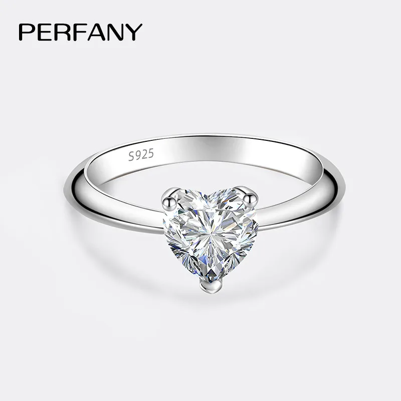 PERFANY-Anillo de moissanita de corte en forma de corazón para mujer, 0,5/1/2CT, plata pura S925, diamante certificado en laboratorio, joyería de lujo para boda 1 PERFANY-Anillo de moissanita de corte en forma de corazón para mujer, 0,5/1/2CT, plata pura S925, diamante certificado en laboratorio, joyería de lujo para boda 1