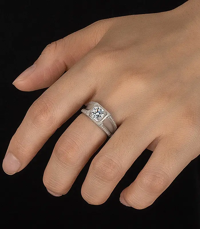 Anillo de moissanita de 1CT para hombre, anillo de compromiso de diamante de laboratorio con incrustaciones de plata pura S925, joyería de lujo para boda 2