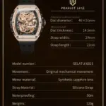 Marca reloj hueco para hombre, correa de silicona, resistente al agua, de gama alta, esfera de dragón con diamantes, reloj mecánico automático de marca 6021 5 Marca reloj hueco para hombre, correa de silicona, resistente al agua, de gama alta, esfera de dragón con diamantes, reloj mecánico automático de marca 6021 5