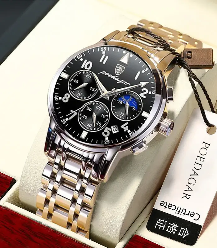 Reloj de pulsera para hombre, de cuero, luminoso, resistente al agua, de lujo, de cuarzo, nuevo, 2021 1