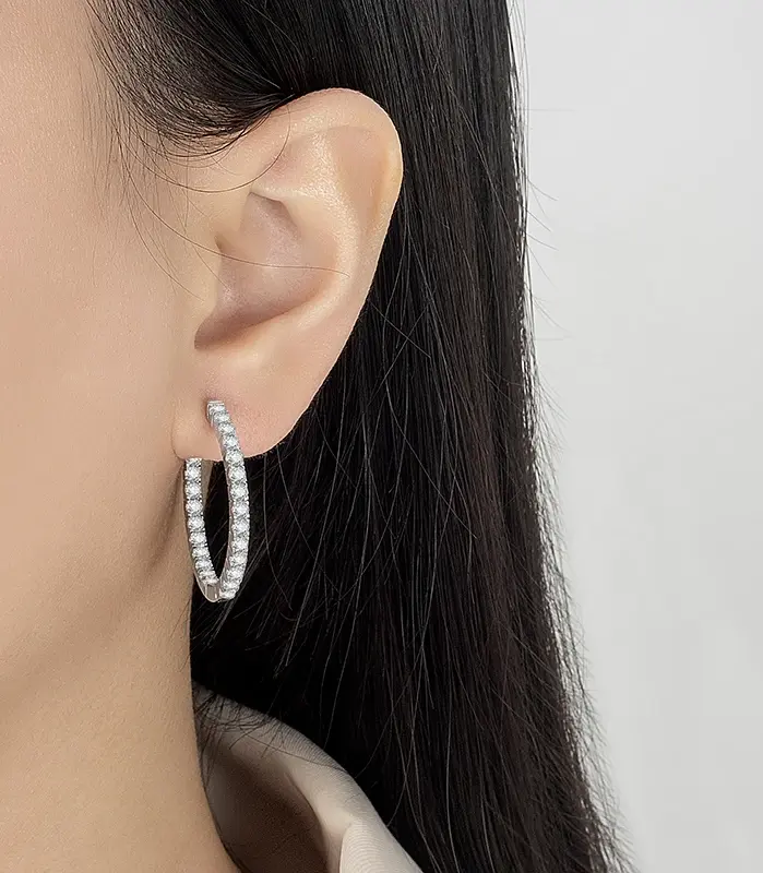 pendientes de aro de moissanita completa para mujer, S925 plata pura, Diamante de laboratorio, joyería de lujo, regalo de fiesta, 2,88 CT 2