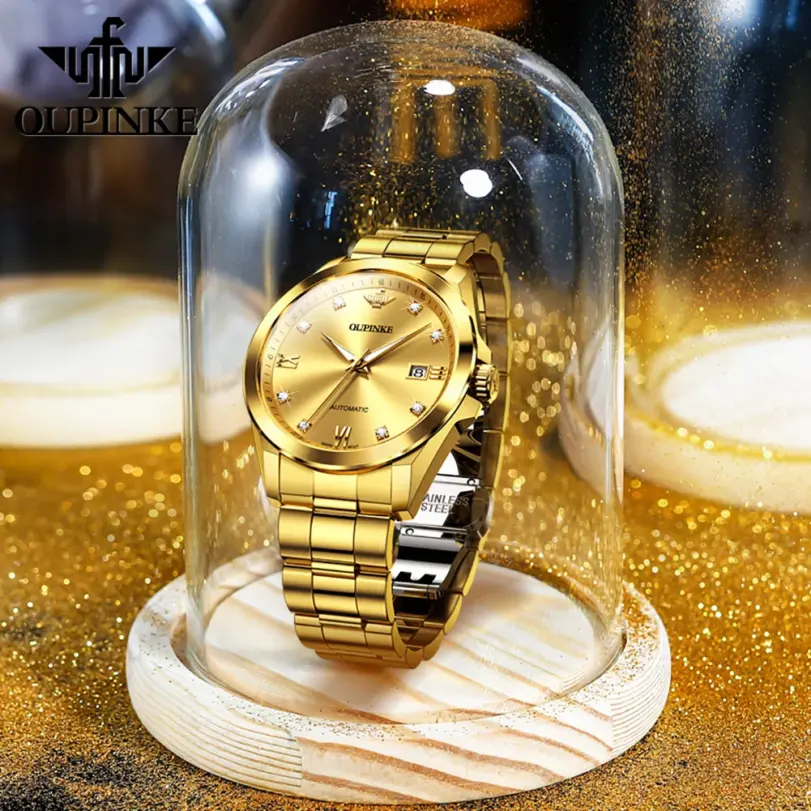 reloj mecánico automático de marca de lujo para hombre, relojes de pulsera impermeables de acero inoxidable con movimiento suizo de diamante Real de 5bar 2
