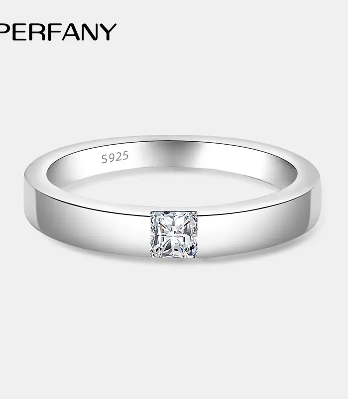 Anillo de moissanita de corte cuadrado de princesa de 0,3 quilates para hombres y mujeres, joyería de boda de pareja de diamantes de laboratorio de plata pura S925 1