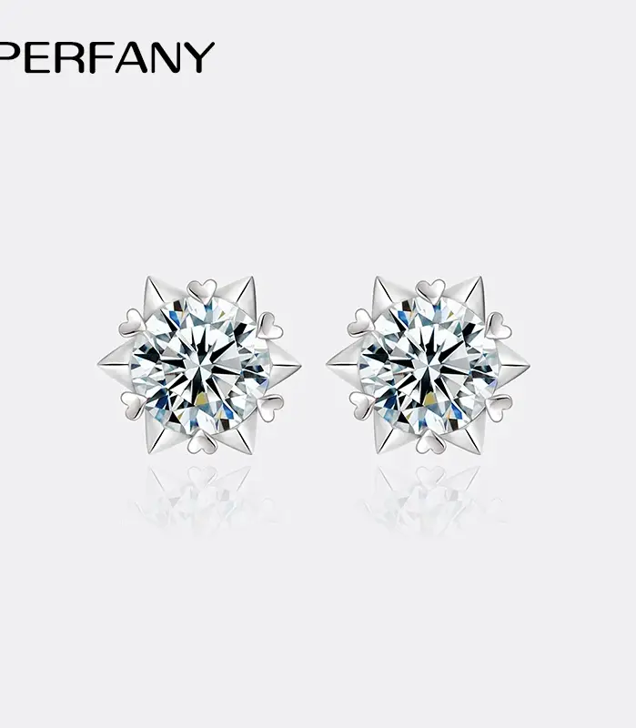 Pendientes de moissanita de 0,3-2 quilates para mujer, plata pura S925, seis garras, copo de nieve, diamante de laboratorio, joyería exquisita para boda 1