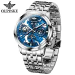 Reloj de pulsera mecánico automático para hombre, cronógrafo con esfera de cielo estrellado, resistente al agua, fase lunar, calendario, semana, lujo, clásico, luminoso 3