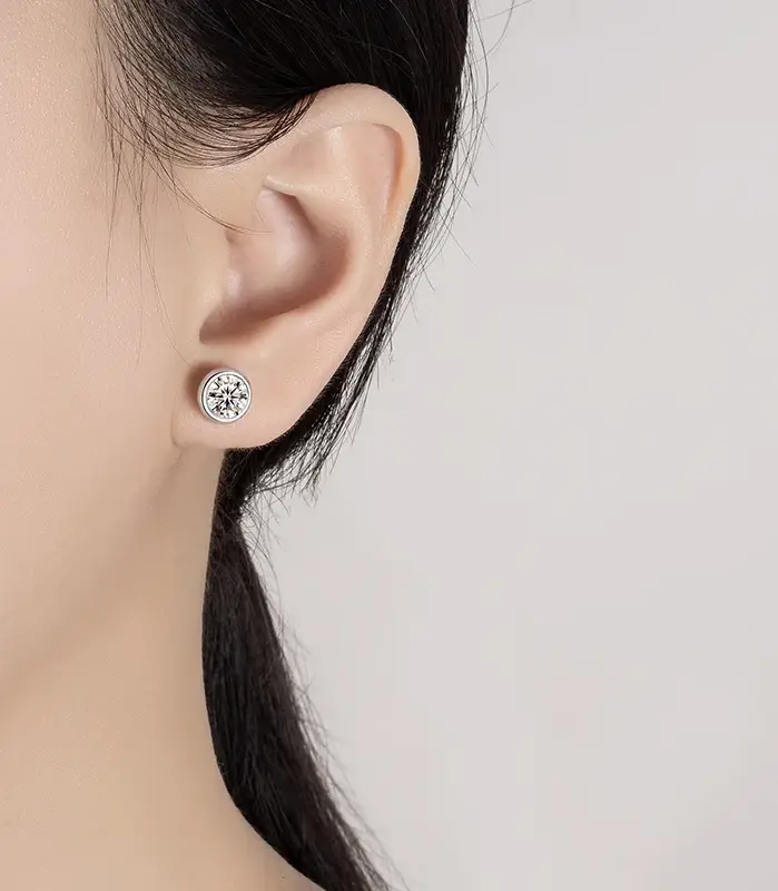 Pendientes de moissanita de 0,3-1 quilates para mujer, pendientes redondos de plata pura S925 con diamantes de laboratorio, joyería de moda 2