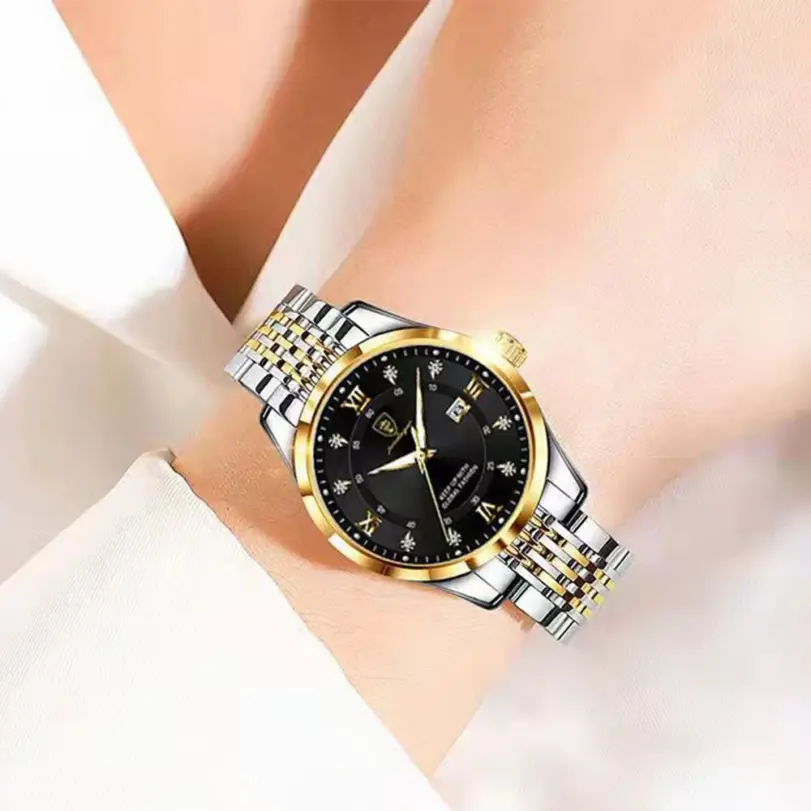 relojes de lujo de cuarzo para mujer, reloj de pulsera resistente al agua con fecha luminosa, inoxidable, regalo para novia 5