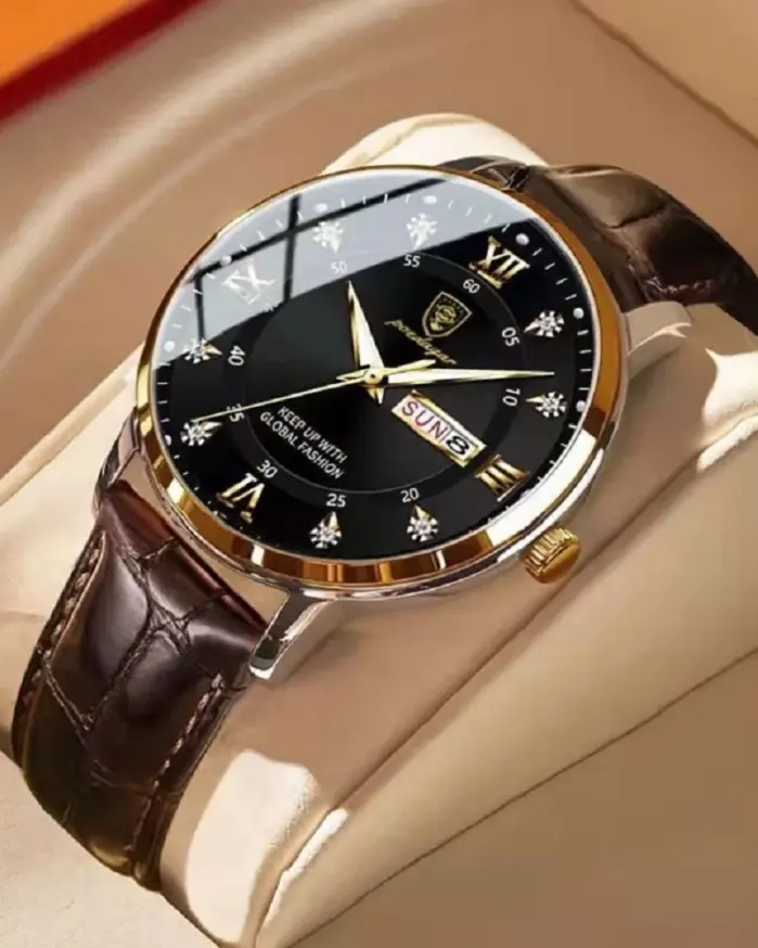POEDAGAR-relojes ultrafinos para hombre, pulsera de cuero de alta calidad, de lujo, resistente al agua, luminoso, con fecha, informal de negocios 1