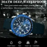 Reloj para hombre, cronógrafo deportivo a la moda, relojes de cuarzo de silicona, reloj de pulsera de lujo resistente al agua con fecha luminosa para hombre 3