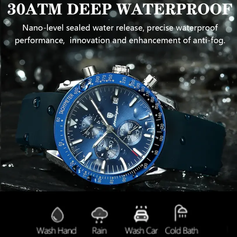 Reloj para hombre, cronógrafo deportivo a la moda, relojes de cuarzo de silicona, reloj de pulsera de lujo resistente al agua con fecha luminosa para hombre 3