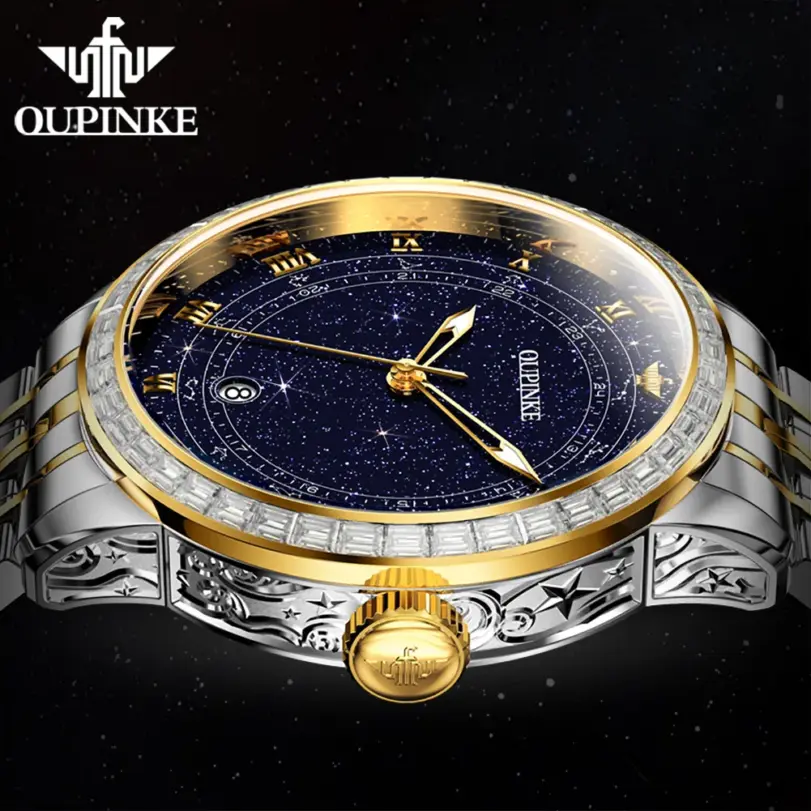 reloj mecánico automático para hombre, diseño de estrella y diamante, reloj de pulsera luminoso resistente al agua para hombre, reloj de lujo 3203 para hombre 4