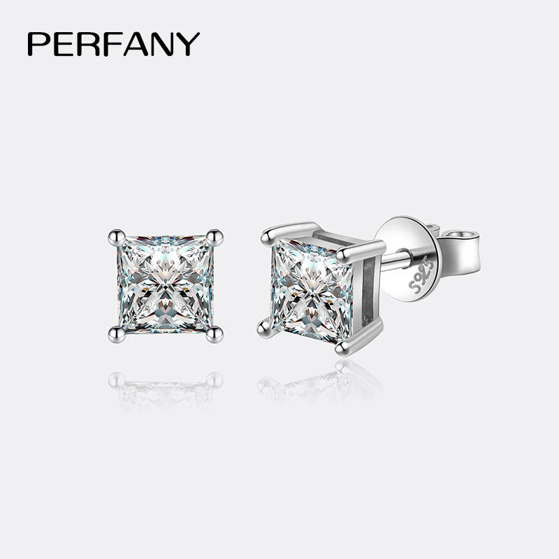 Pendientes de moissanita de 0,6-2 quilates para mujer, pendientes de plata pura S925 de corte cuadrado con diamantes de imitación, joyería de boda 1 Pendientes de moissanita de 0,6-2 quilates para mujer, pendientes de plata pura S925 de corte cuadrado con diamantes de imitación, joyería de boda 1