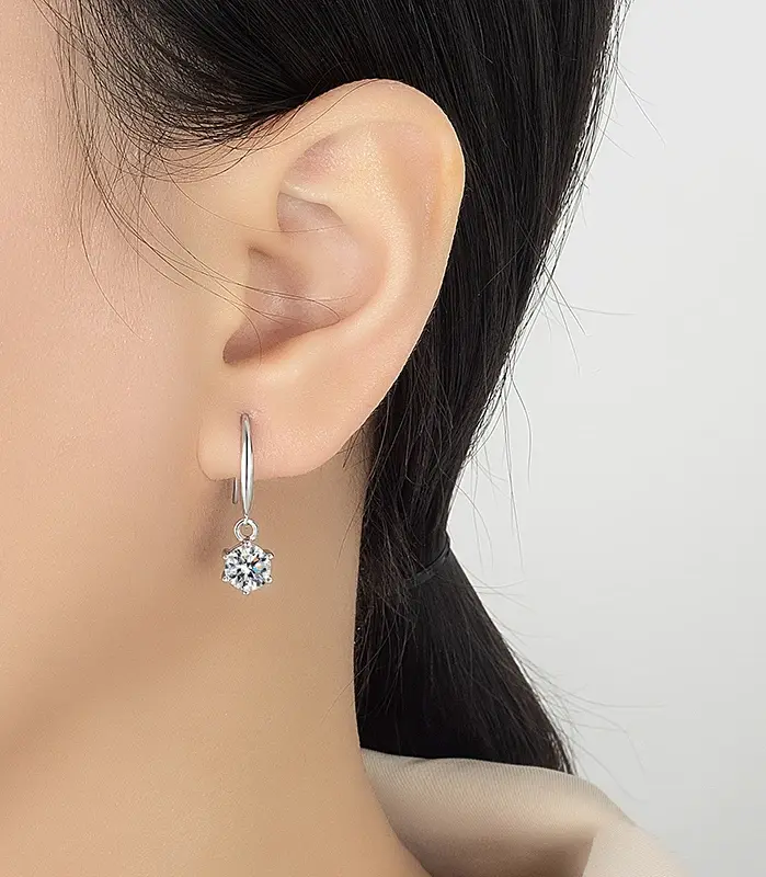 0,5/1CT pendiente de gota de moissanita para mujer S925 plata pura clásico seis garras laboratorio diamante joyería de boda de moda 2