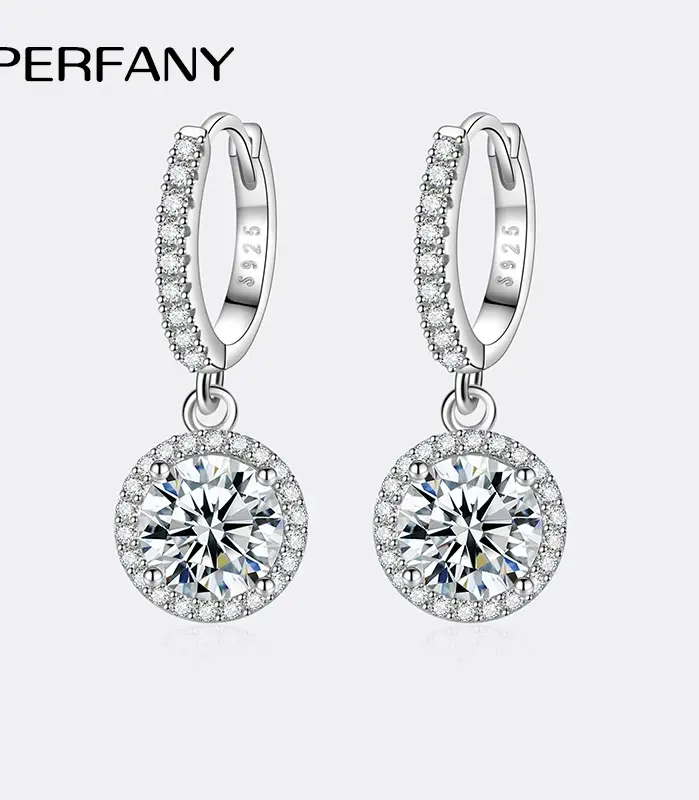 Pendientes de moissanita de 1 quilate para mujer, pendientes redondos de plata pura S925 con certificado GRA, joyería de boda de moda 1