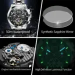 Marca reloj mecánico automático para hombre, reloj calendario con esfera grande hueca de 42mm, correa de acero de tungsteno, relojes originales para hombre 3233 6