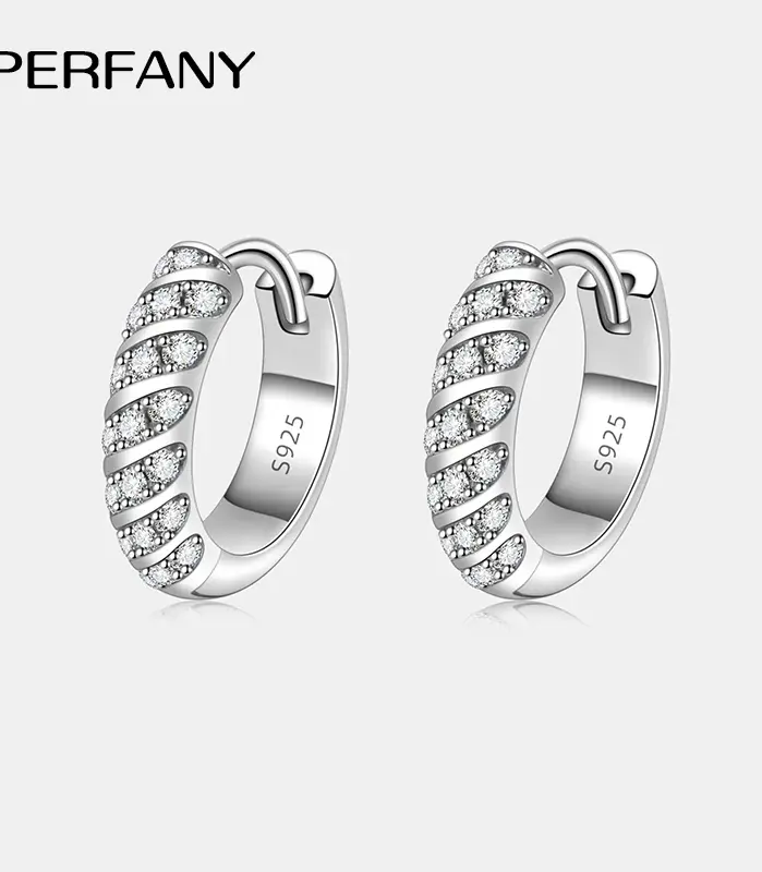 PERFANY-pendientes de aro de moissanita para mujer, S925 plata pura, Diamante de laboratorio, joyería de fiesta de boda, moda 1