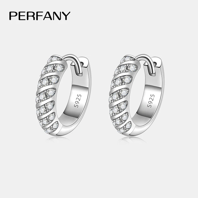 PERFANY-pendientes de aro de moissanita para mujer, S925 plata pura, Diamante de laboratorio, joyería de fiesta de boda, moda 1 PERFANY-pendientes de aro de moissanita para mujer, S925 plata pura, Diamante de laboratorio, joyería de fiesta de boda, moda 1