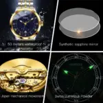 reloj mecánico automático para hombre, diseño de estrella y diamante, reloj de pulsera luminoso resistente al agua para hombre, reloj de lujo 3203 para hombre 5