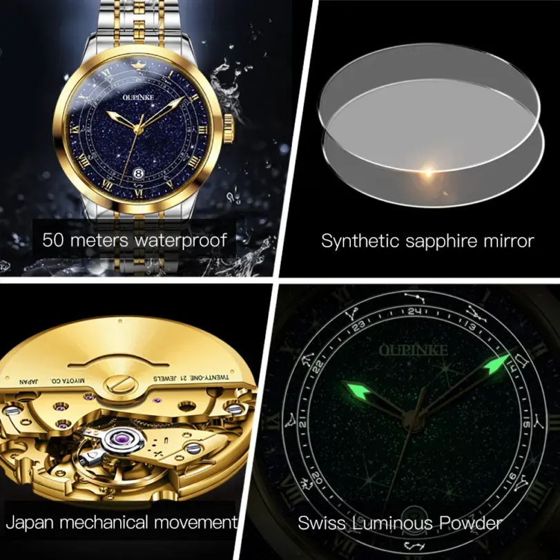 reloj mecánico automático para hombre, diseño de estrella y diamante, reloj de pulsera luminoso resistente al agua para hombre, reloj de lujo 3203 para hombre 5