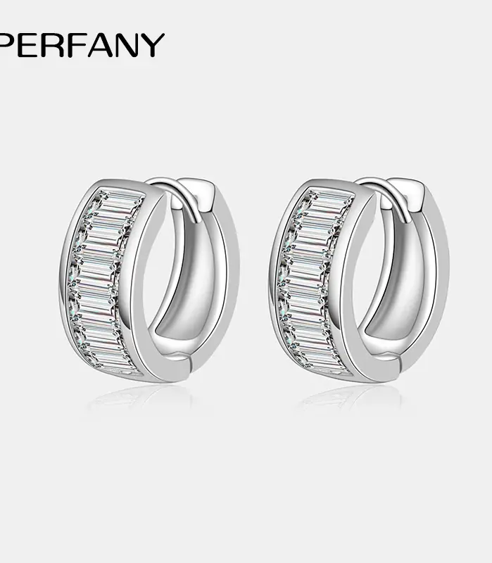 pendientes de aro de moissanita con corte esmeralda para mujer, 100% de plata pura, rectangulares, con diamantes de laboratorio, joyería de lujo para boda 1