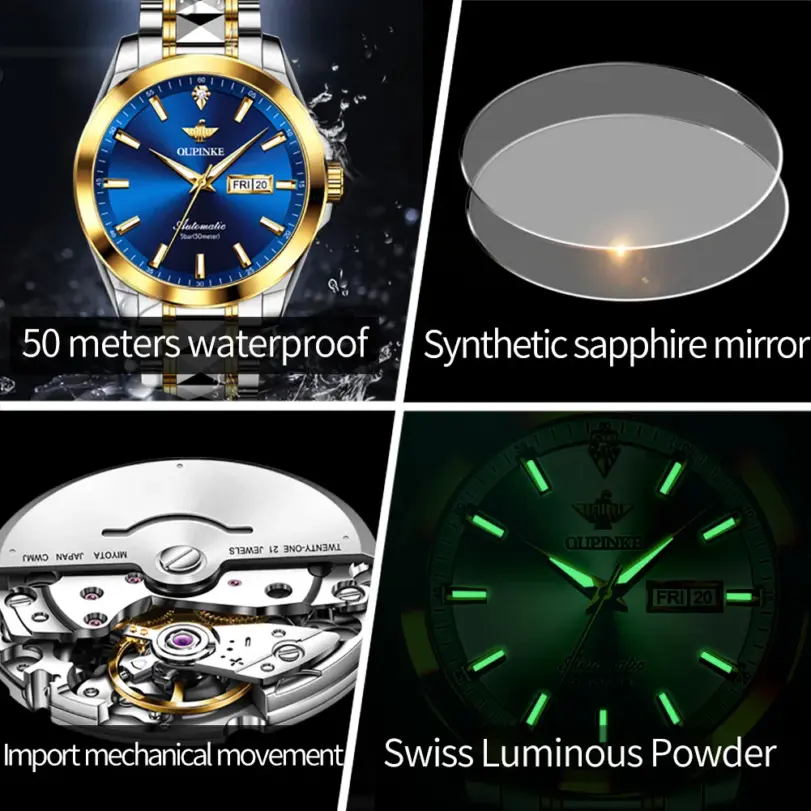 Reloj de pulsera con Diamante Real para hombre, accesorio Original, mecánico, automático, movimiento suizo, calendario luminoso 6