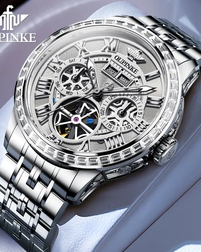 reloj mecánico automático genuino oficial para hombre, pantalla de calendario clásica, reloj de pulsera luminoso con esqueleto de negocios de lujo 1
