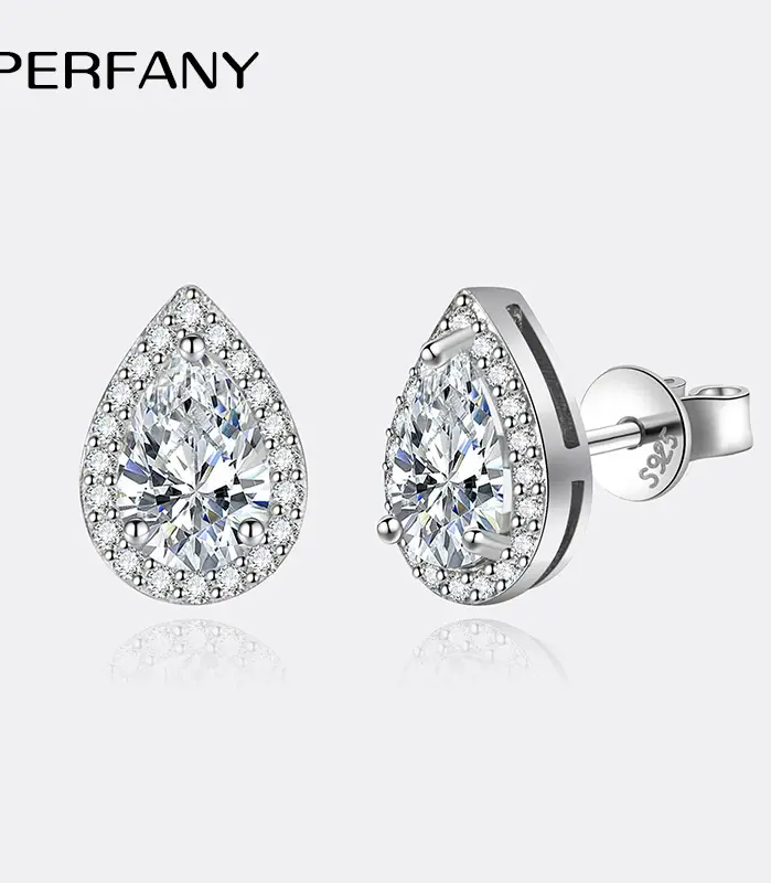 Pendientes de moissanita de 1CT para mujer, pendientes de plata pura S925 con corte de gotas de agua, pendientes de diamantes de laboratorio, joyería de lujo 1