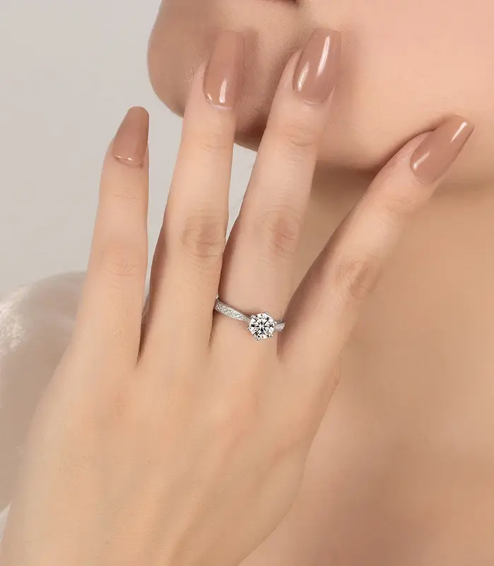 Anillo de moissanita de 0,5-3 quilates para mujer, anillo de compromiso brillante de plata pura S925, joyería de alta gama para boda 2