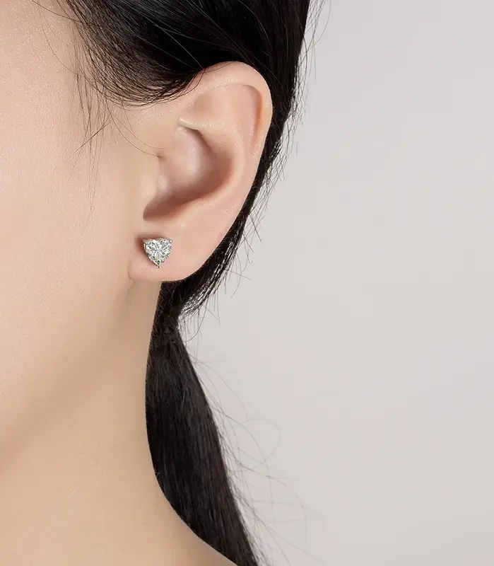 Pendientes de moissanita de 1CT/2CT para mujer, pendientes de diamantes de laboratorio de corte en forma de corazón de plata pura S925, joyería de lujo 2