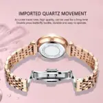 Reloj para mujer, diseño de joyería de lujo, relojes de pulsera de cuarzo de acero y oro rosa, relojes de moda impermeables para mujer 2