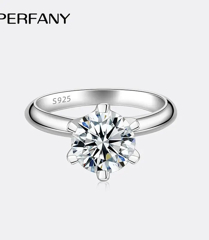 Anillo de moissanita de 1-5CT para mujer, plata pura S925, clásico, seis garras, diamante de laboratorio, certificado GRA, joyería de boda 1