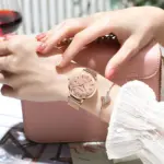 Reloj de pulsera de malla de oro rosa para mujer, cronógrafo de lujo, sencillo, resistente al agua, con fecha 6