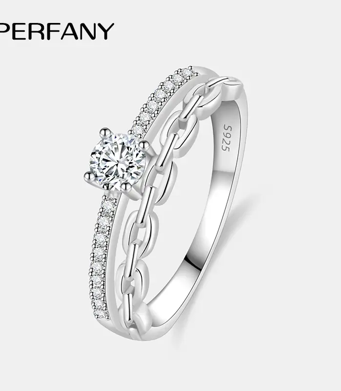 todos los anillos de moissanita mujeres S925 cadena de plata pura doble capa laboratorio diamante joyería de fiesta de lujo 1