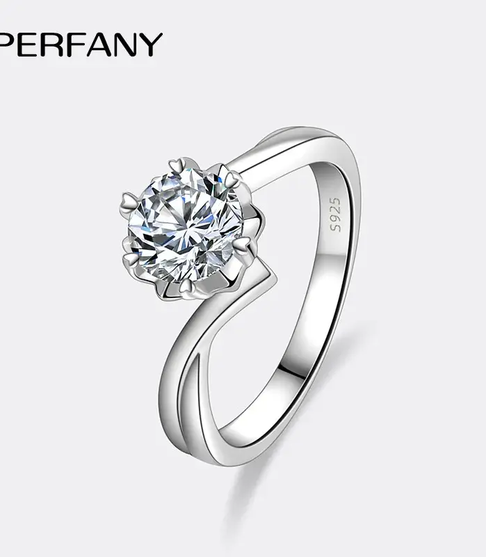Anillo de moissanita de 0,3-2CT para mujer, plata pura S925, copo de nieve, anillo de boda de diamante de laboratorio, joyería de boda de lujo 1