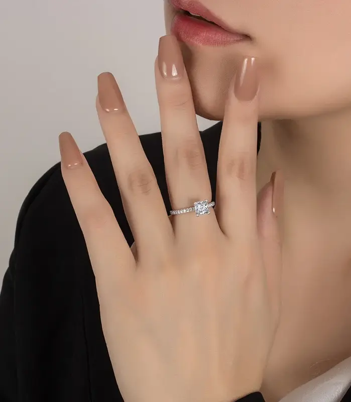 PERFANY-Anillo de moissanita de corte cuadrado para mujer, 1/2CT, plata maciza S925, diamante de laboratorio brillante, joyería de boda de moda 2
