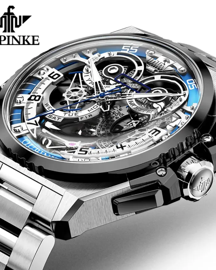 elojes mecánicos multifunción para hombre, diseño de Tourbillon, esqueleto impermeable, zafiro, esfera grande, acero, zafiro luminoso 1