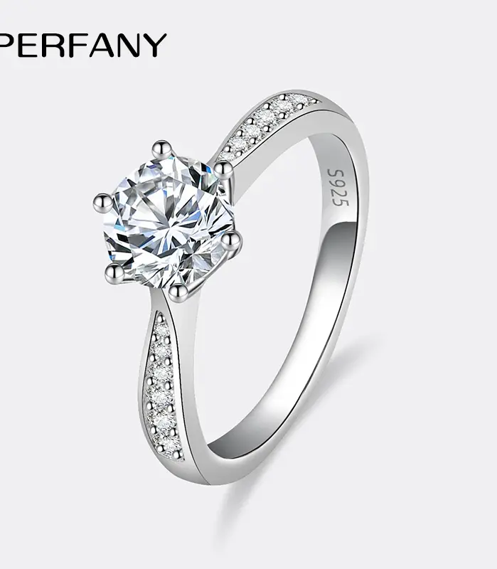 Anillo de moissanita de 0,5-3 quilates para mujer, anillo de compromiso brillante de plata pura S925, joyería de alta gama para boda 1