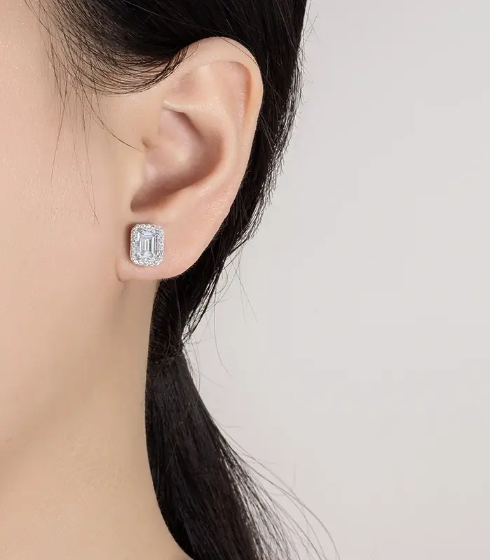 pendientes de moissanita con esmeralda/corte de radiación para mujer, joyería de boda de diamante de imitación Rectangular de plata pura S925, 2 quilates 2