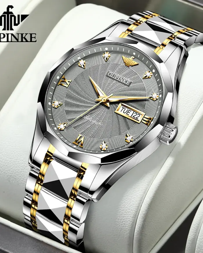 Reloj Automático de marca para hombre, correa mecánica de acero de tungsteno, esfera giratoria, resistente al agua, calendario Dual, semana luminosa de negocios 1