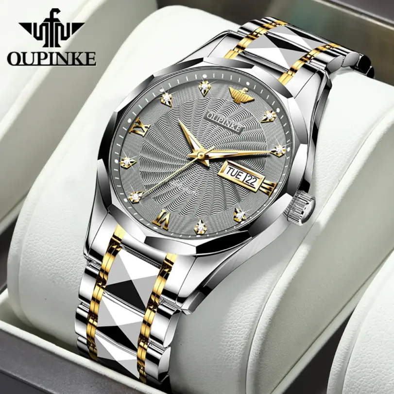 Reloj Automático de marca para hombre, correa mecánica de acero de tungsteno, esfera giratoria, resistente al agua, calendario Dual, semana luminosa de negocios 1 Reloj Automático de marca para hombre, correa mecánica de acero de tungsteno, esfera giratoria, resistente al agua, calendario Dual, semana luminosa de negocios 1