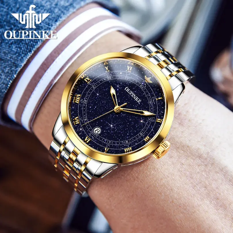 reloj mecánico automático para hombre, diseño de estrella y diamante, reloj de pulsera luminoso resistente al agua para hombre, reloj de lujo 3203 para hombre 3
