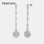 pendientes de gota de moissanita de 1CT para mujer, aretes largos redondos de plata pura S925 con diamantes de laboratorio, joyería de fiesta de alta gama 1 pendientes de gota de moissanita de 1CT para mujer, aretes largos redondos de plata pura S925 con diamantes de laboratorio, joyería de fiesta de alta gama 1