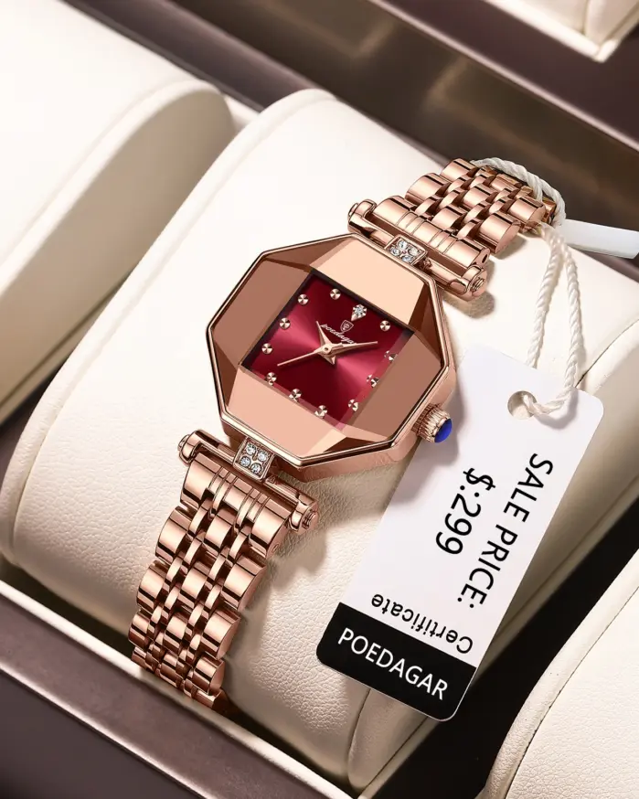 reloj de cuarzo resistente al agua para mujer, accesorio de lujo con manchas de acero inoxidable, pulsera de oro rosa, regalo 1