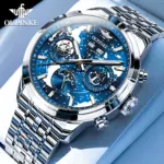 Reloj de pulsera mecánico automático para hombre, cronógrafo con esfera de cielo estrellado, resistente al agua, fase lunar, calendario, semana, lujo, clásico, luminoso 1
