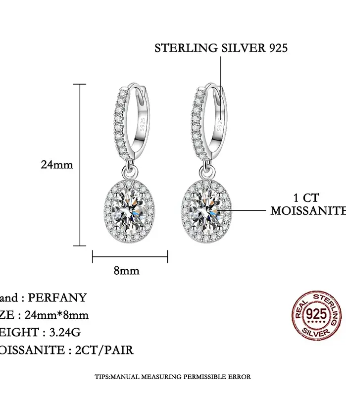 pendientes de gota de moissanita de corte ovalado de 1CT para mujer, plata pura S925, diamantes cultivados de laboratorio, joyería de boda de lujo 2