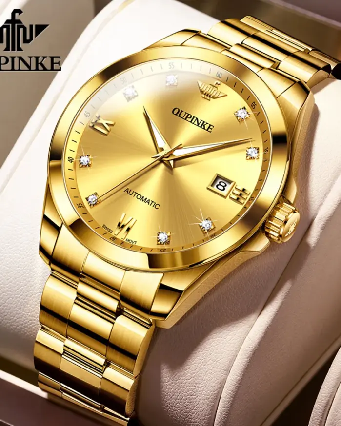 reloj mecánico automático de marca de lujo para hombre, relojes de pulsera impermeables de acero inoxidable con movimiento suizo de diamante Real de 5bar 1