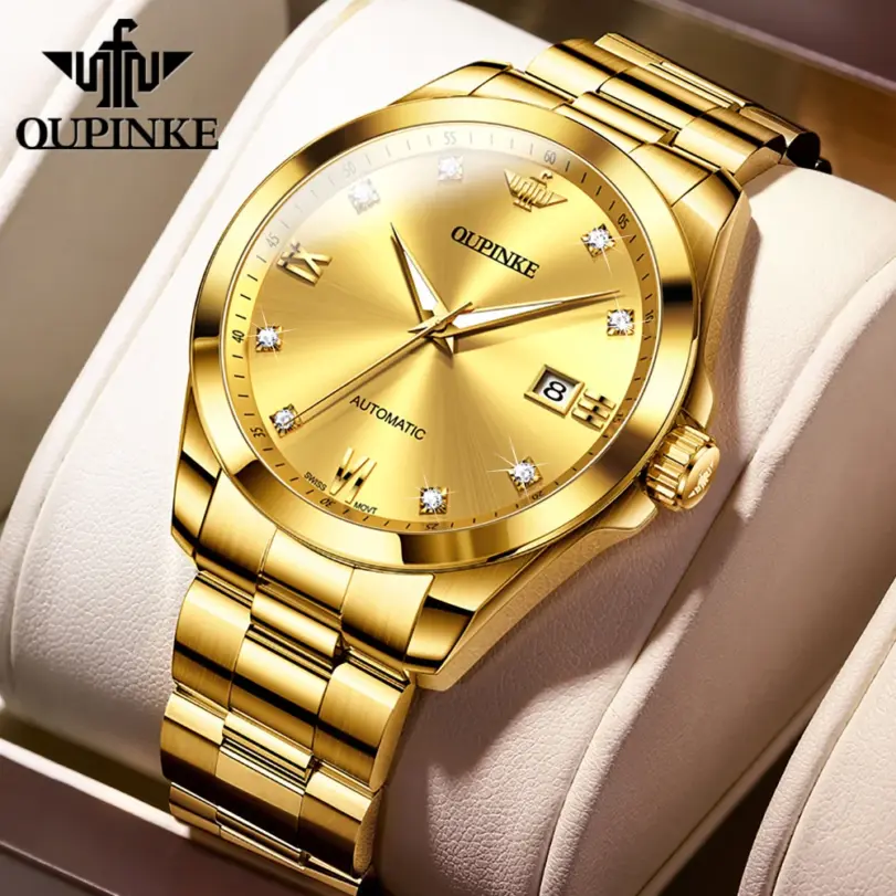 reloj mecánico automático de marca de lujo para hombre, relojes de pulsera impermeables de acero inoxidable con movimiento suizo de diamante Real de 5bar 1