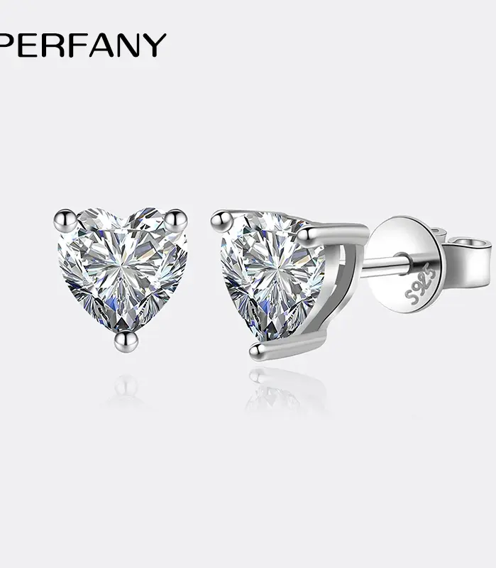 Pendientes de moissanita de 1CT/2CT para mujer, pendientes de diamantes de laboratorio de corte en forma de corazón de plata pura S925, joyería de lujo 1