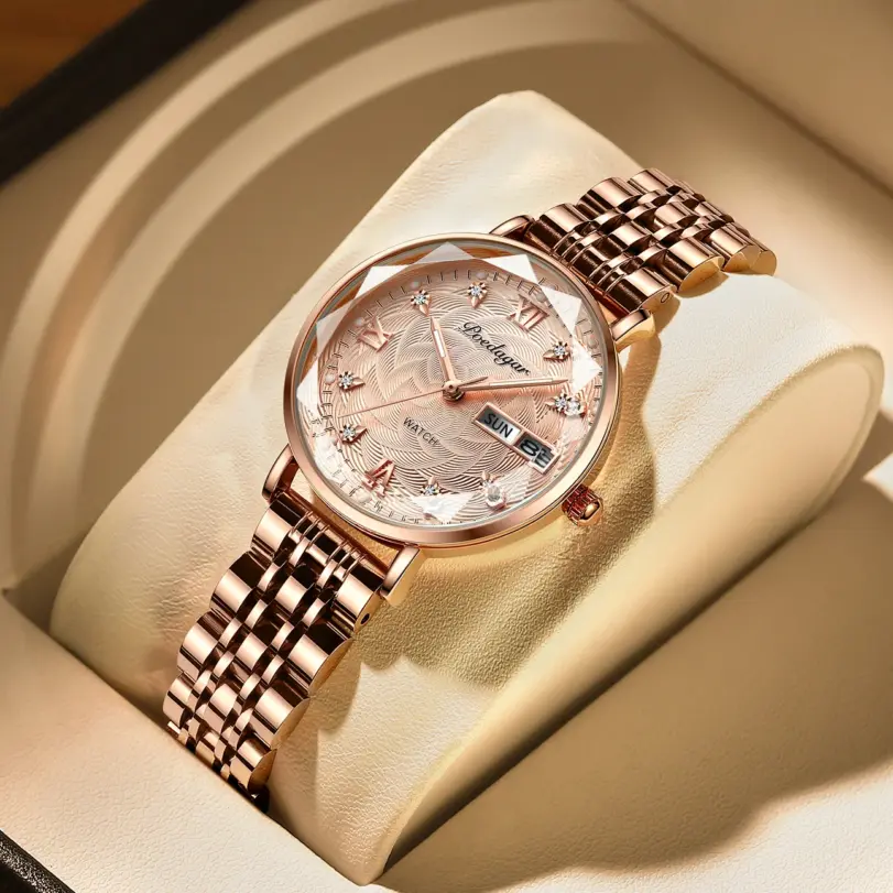 Reloj para mujer, malla de acero inoxidable, oro rosa, Simple, resistente al agua, relojes luminosos para mujer, relojes de cuarzo de lujo elegantes 1 Reloj para mujer, malla de acero inoxidable, oro rosa, Simple, resistente al agua, relojes luminosos para mujer, relojes de cuarzo de lujo elegantes 1